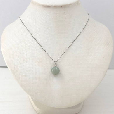 14k Solid White Gold Celadon Green Round Jade Pendant Necklace