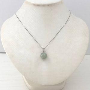 14k Solid White Gold Celadon Green Round Jade Pendant Necklace