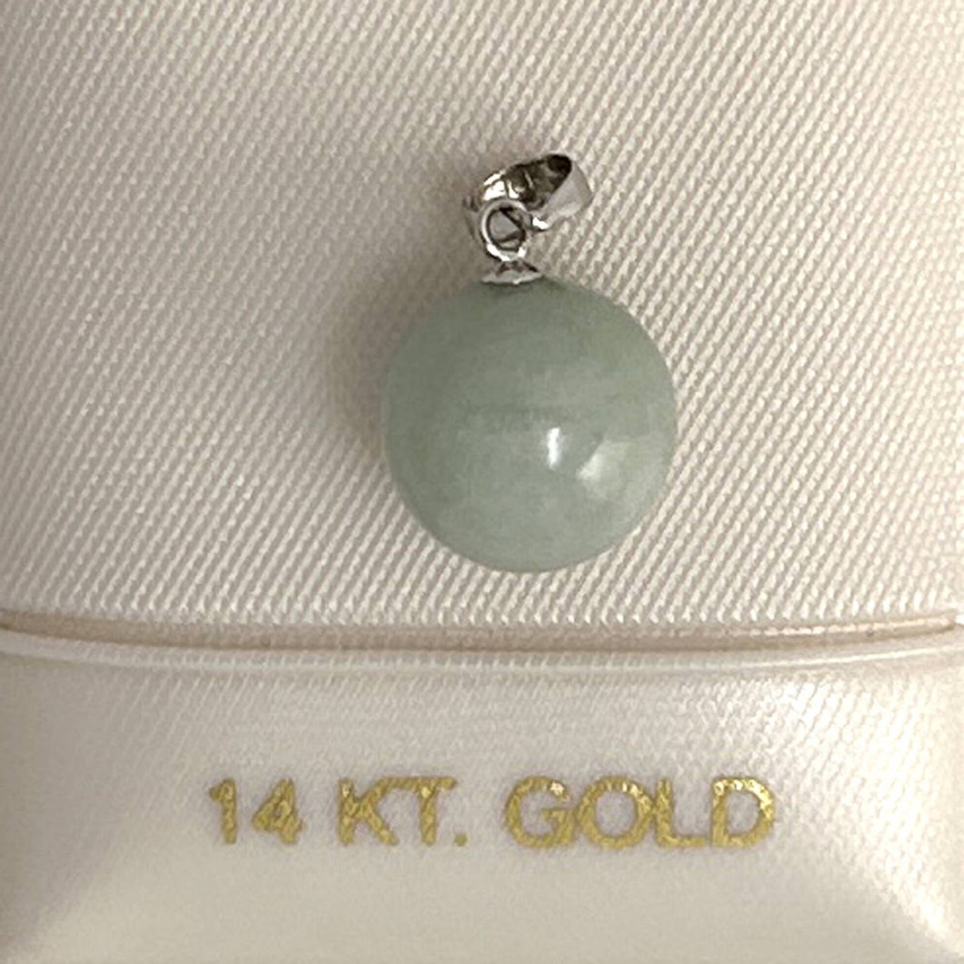 14k Solid White Gold Celadon Green Round Jade Pendant Necklace