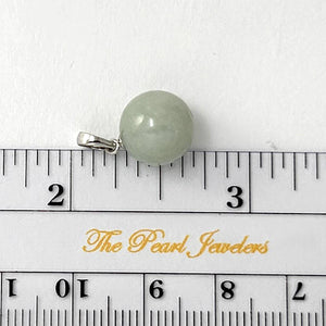 14k Solid White Gold Celadon Green Round Jade Pendant Necklace