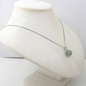 14k Solid White Gold Celadon Green Round Jade Pendant Necklace
