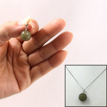 Load image into Gallery viewer, 14k Solid White Gold Dark Khaki Round Bead Jade Pendant Necklace