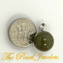 Load image into Gallery viewer, 14k Solid White Gold Dark Khaki Round Bead Jade Pendant Necklace