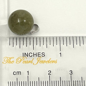 14k Solid White Gold Dark Khaki Round Bead Jade Pendant Necklace