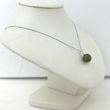 Load image into Gallery viewer, 14k Solid White Gold Dark Khaki Round Bead Jade Pendant Necklace