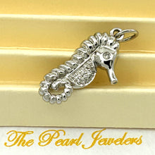 Load image into Gallery viewer, 14k Solid White Gold Seahorse Diamond Pendant