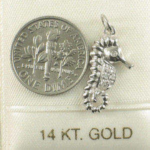 14k Solid White Gold Seahorse Diamond Pendant