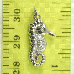 14k Solid White Gold Seahorse Diamond Pendant