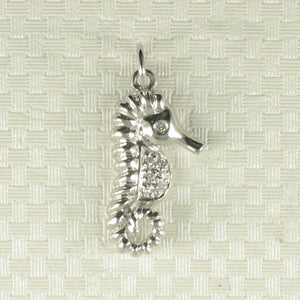 14k Solid White Gold Seahorse Diamond Pendant