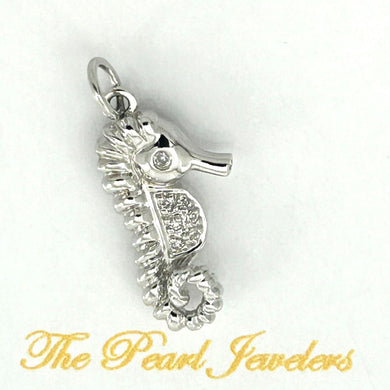 14k Solid White Gold Seahorse Diamond Pendant