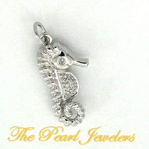 14k Solid White Gold Seahorse Diamond Pendant