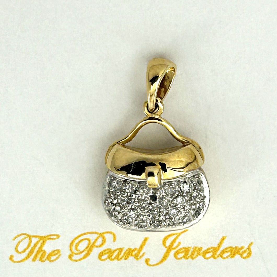14k Solid Yellow Gold 28-Diamond Purse Pendant