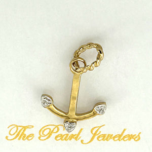 14k Solid Yellow Gold Anchor Diamond Pendant Necklace