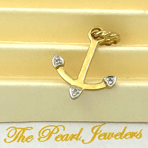 14k Solid Yellow Gold Anchor Diamond Pendant Necklace