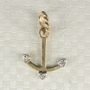 14k Solid Yellow Gold Anchor Diamond Pendant Necklace