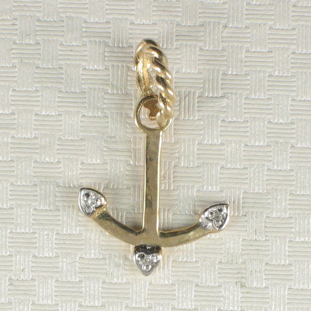 14k Solid Yellow Gold Anchor Diamond Pendant Necklace