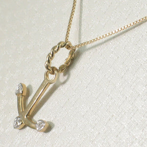 14k Solid Yellow Gold Anchor Diamond Pendant Necklace