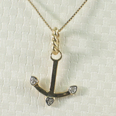 14k Solid Yellow Gold Anchor Diamond Pendant Necklace