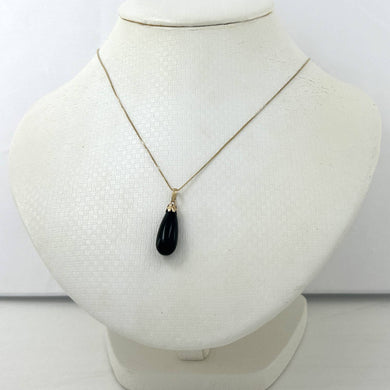 14k Solid Yellow Gold Black Onyx Pendant Necklace