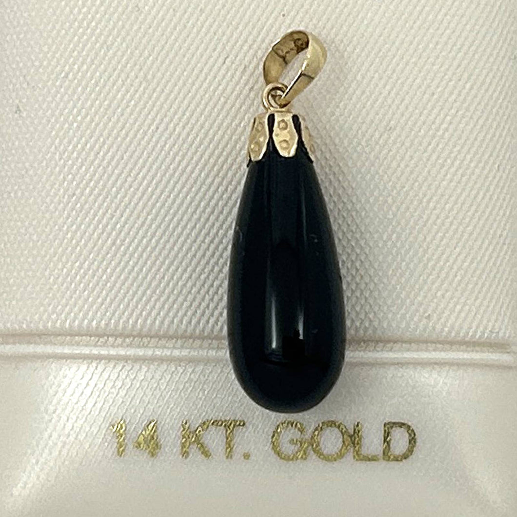 14k Solid Yellow Gold Black Onyx Pendant Necklace