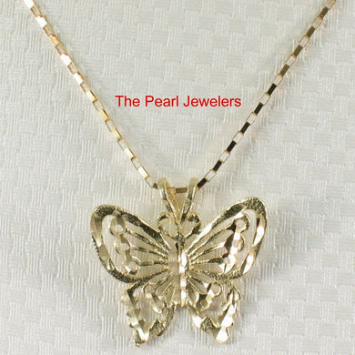 14K Solid Yellow Gold Butterfly Pendant Charm