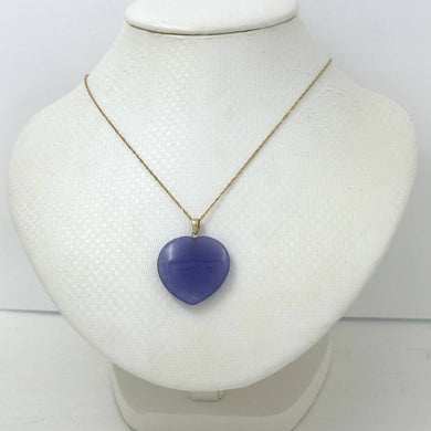 14k Solid Yellow Gold Cabochon Heart Shaped Lavender Jade Pendant