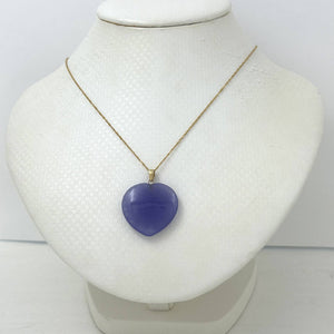 14k Solid Yellow Gold Cabochon Heart Shaped Lavender Jade Pendant