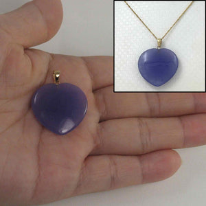 14k Solid Yellow Gold Cabochon Heart Shaped Lavender Jade Pendant
