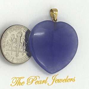 14k Solid Yellow Gold Cabochon Heart Shaped Lavender Jade Pendant