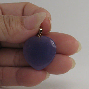 14k Solid Yellow Gold Cabochon Heart Shaped Lavender Jade Pendant
