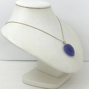 14k Solid Yellow Gold Cabochon Heart Shaped Lavender Jade Pendant
