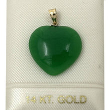 Load image into Gallery viewer, 14k Solid Yellow Gold Cabochon Love Heart Green Jade Pendant