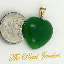 Load image into Gallery viewer, 14k Solid Yellow Gold Cabochon Love Heart Green Jade Pendant