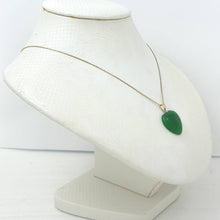 Load image into Gallery viewer, 14k Solid Yellow Gold Cabochon Love Heart Green Jade Pendant