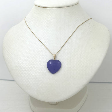 14k Solid Yellow Gold Cabochon Love Heart Lavender Jade Pendant