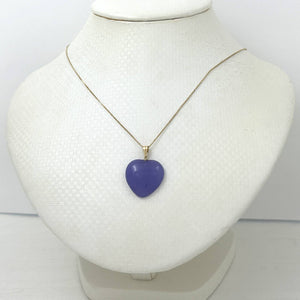 14k Solid Yellow Gold Cabochon Love Heart Lavender Jade Pendant