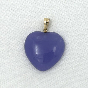14k Solid Yellow Gold Cabochon Love Heart Lavender Jade Pendant