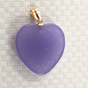 14k Solid Yellow Gold Cabochon Love Heart Lavender Jade Pendant