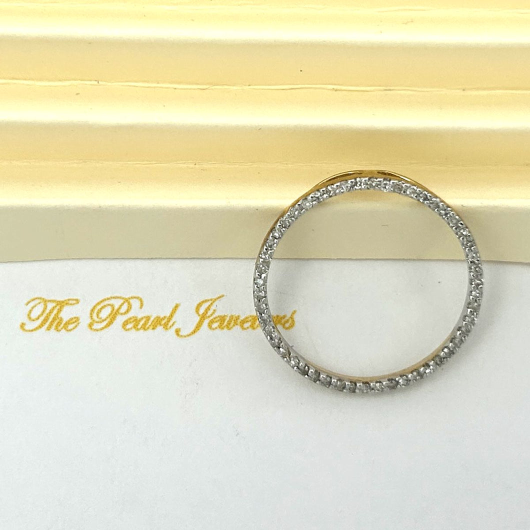 14K Solid Yellow Gold Circle Diamond Pendant Necklace