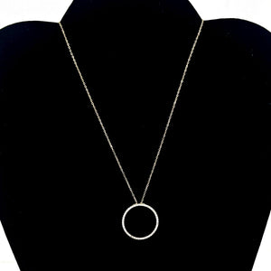 14K Solid Yellow Gold Circle Diamond Pendant Necklace