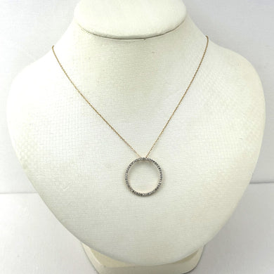 14K Solid Yellow Gold Circle Diamond Pendant Necklace