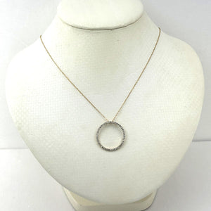 14K Solid Yellow Gold Circle Diamond Pendant Necklace
