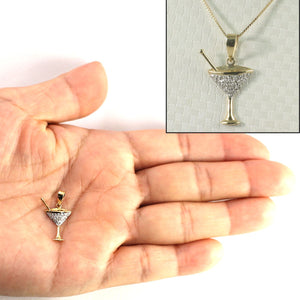 14k Solid Yellow Gold Cocktail Cup Diamond Pendant Necklace