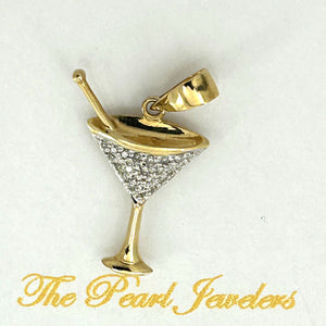 14k Solid Yellow Gold Cocktail Cup Diamond Pendant Necklace