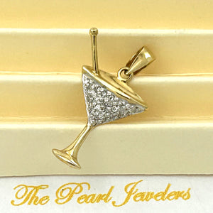 14k Solid Yellow Gold Cocktail Cup Diamond Pendant Necklace
