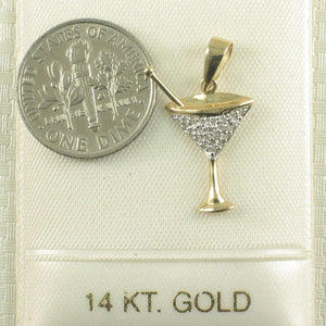 14k Solid Yellow Gold Cocktail Cup Diamond Pendant Necklace
