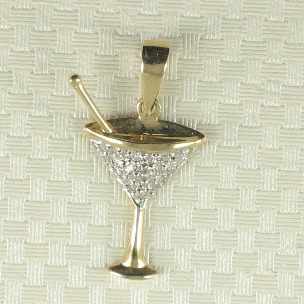 14k Solid Yellow Gold Cocktail Cup Diamond Pendant Necklace