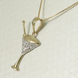 14k Solid Yellow Gold Cocktail Cup Diamond Pendant Necklace
