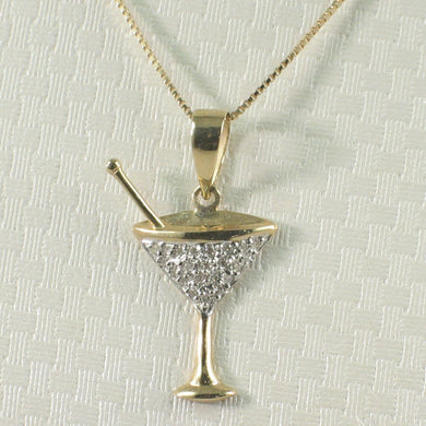 14k Solid Yellow Gold Cocktail Cup Diamond Pendant Necklace