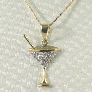 14k Solid Yellow Gold Cocktail Cup Diamond Pendant Necklace